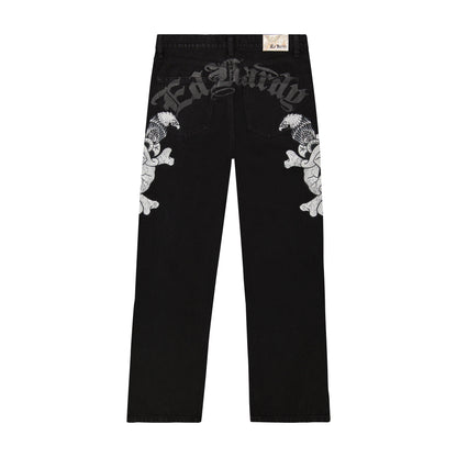 Skulls Wide Leg Baggy Jeans BLACK WASH | Ed Hardy
