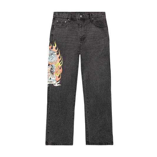 Tiger Flame Loose Fit Jeans LIGHT GREY | Ed Hardy