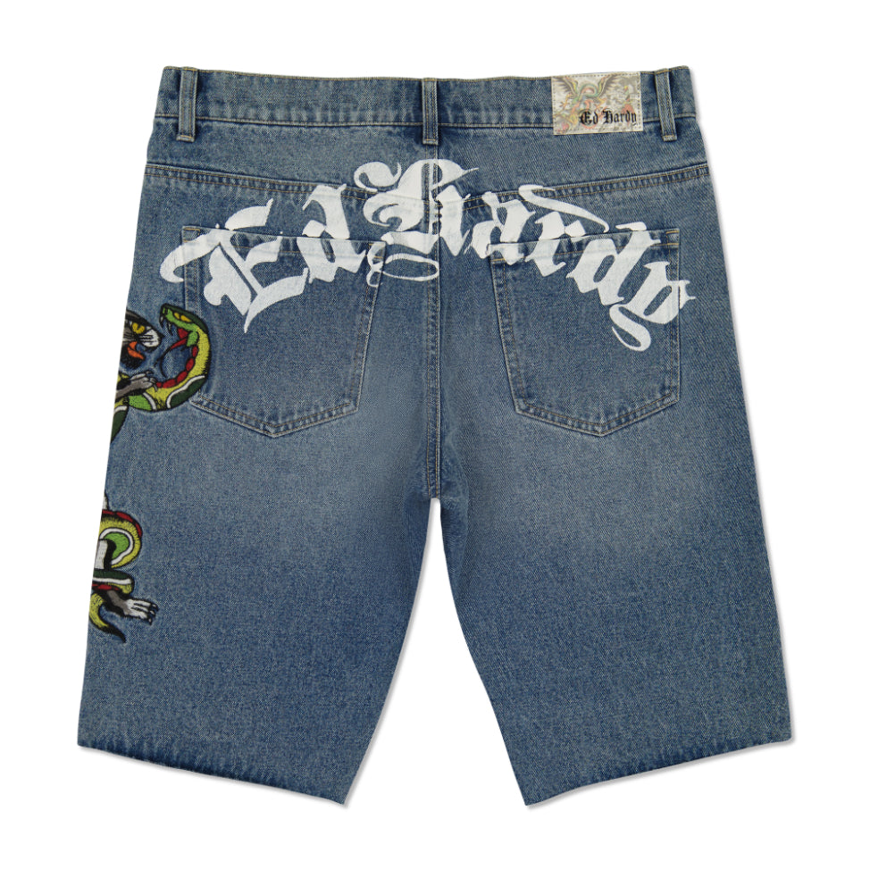 Panther Snake Denim Skater Short Med Vintage | Ed Hardy