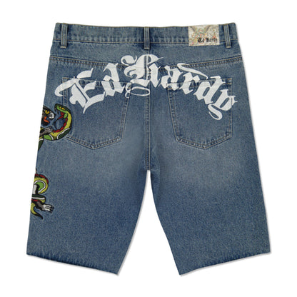 Panther Snake Denim Skater Short Med Vintage | Ed Hardy