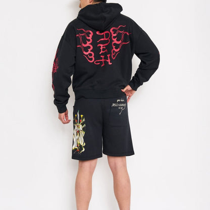 Skull Hearts Rhinestone Fleece Shorts BLACK | Ed Hardy