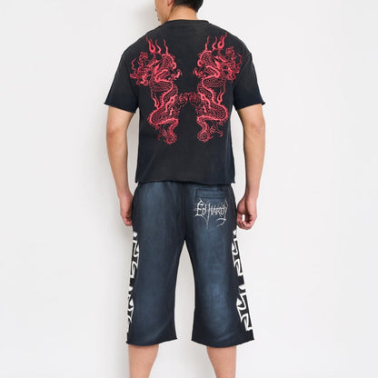 Crosses Puff Print Long Fleece Shorts SUNFADE BLACK | Ed Hardy