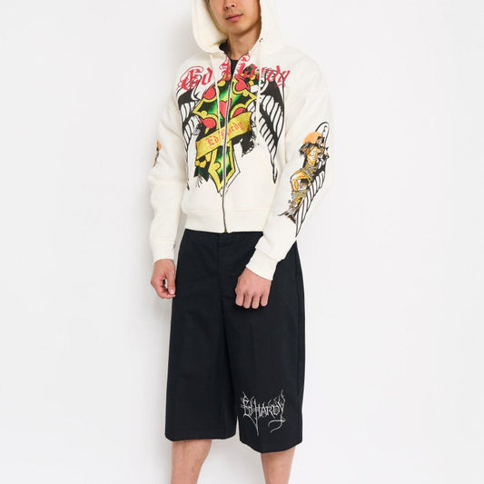 Skulls Long Twill Workwear Shorts BLACK | Ed Hardy