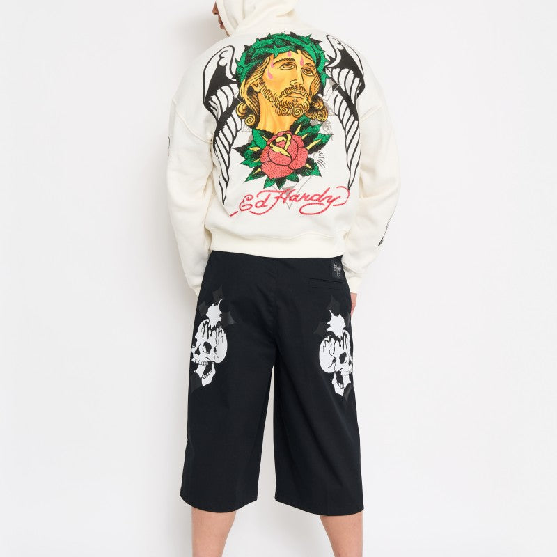 Skulls Long Twill Workwear Shorts BLACK | Ed Hardy