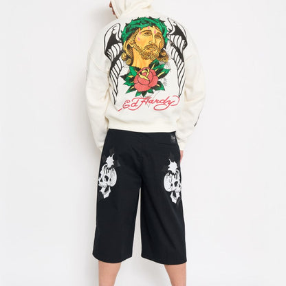 Skulls Long Twill Workwear Shorts BLACK | Ed Hardy