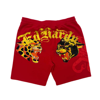 Panther Jaguar Fleece Short RED | Ed Hardy