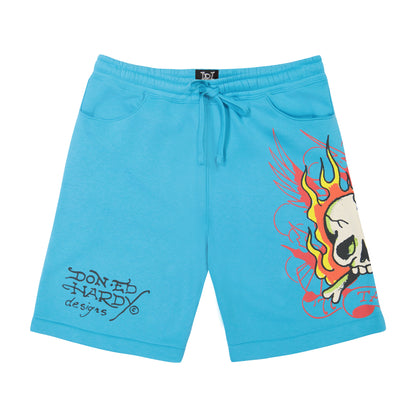 Flame Skull Fleece Shorts JEWEL | Ed Hardy