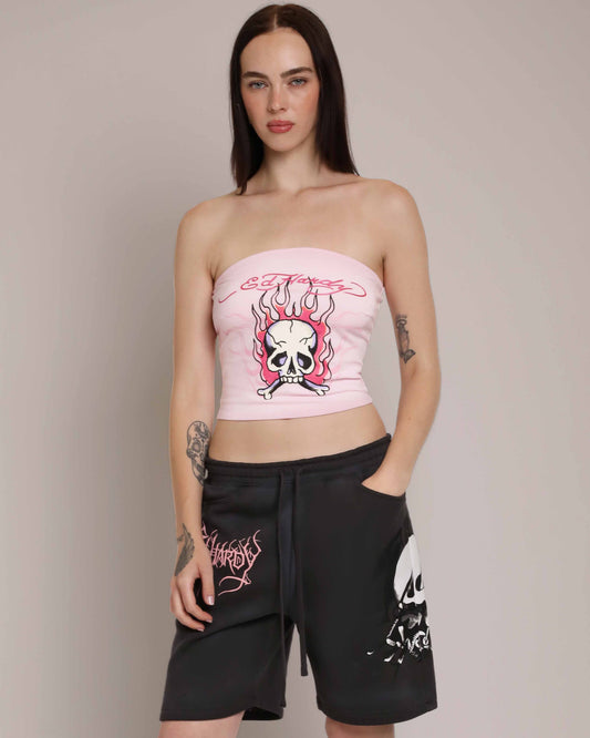 Pink Flame Skull Tube Top PINK BALLERINA | Ed Hardy