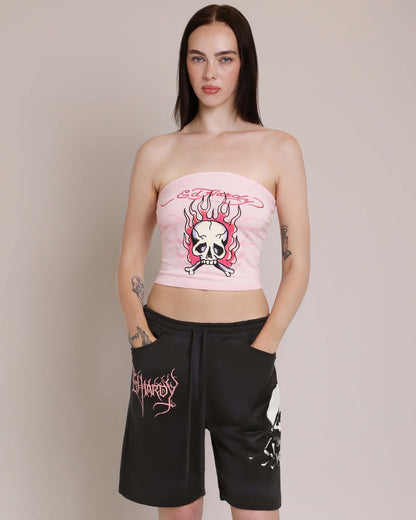Pink Flame Skull Tube Top PINK BALLERINA | Ed Hardy