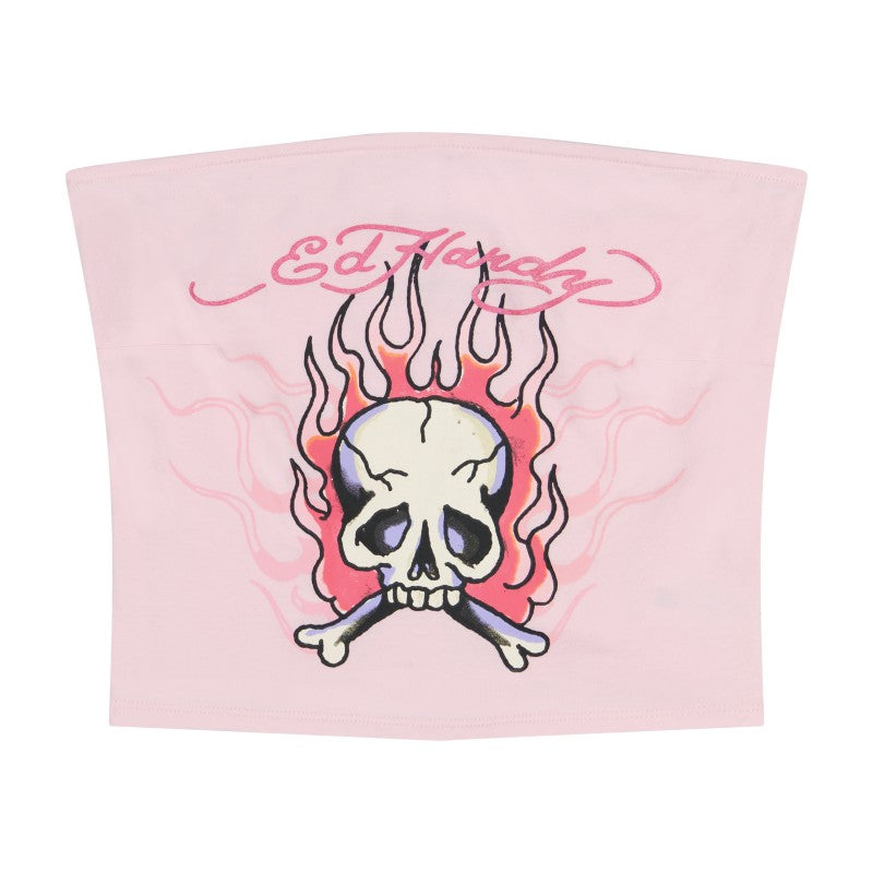 Pink Flame Skull Tube Top PINK BALLERINA | Ed Hardy