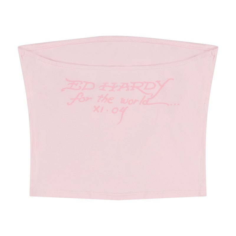 Pink Flame Skull Tube Top PINK BALLERINA | Ed Hardy