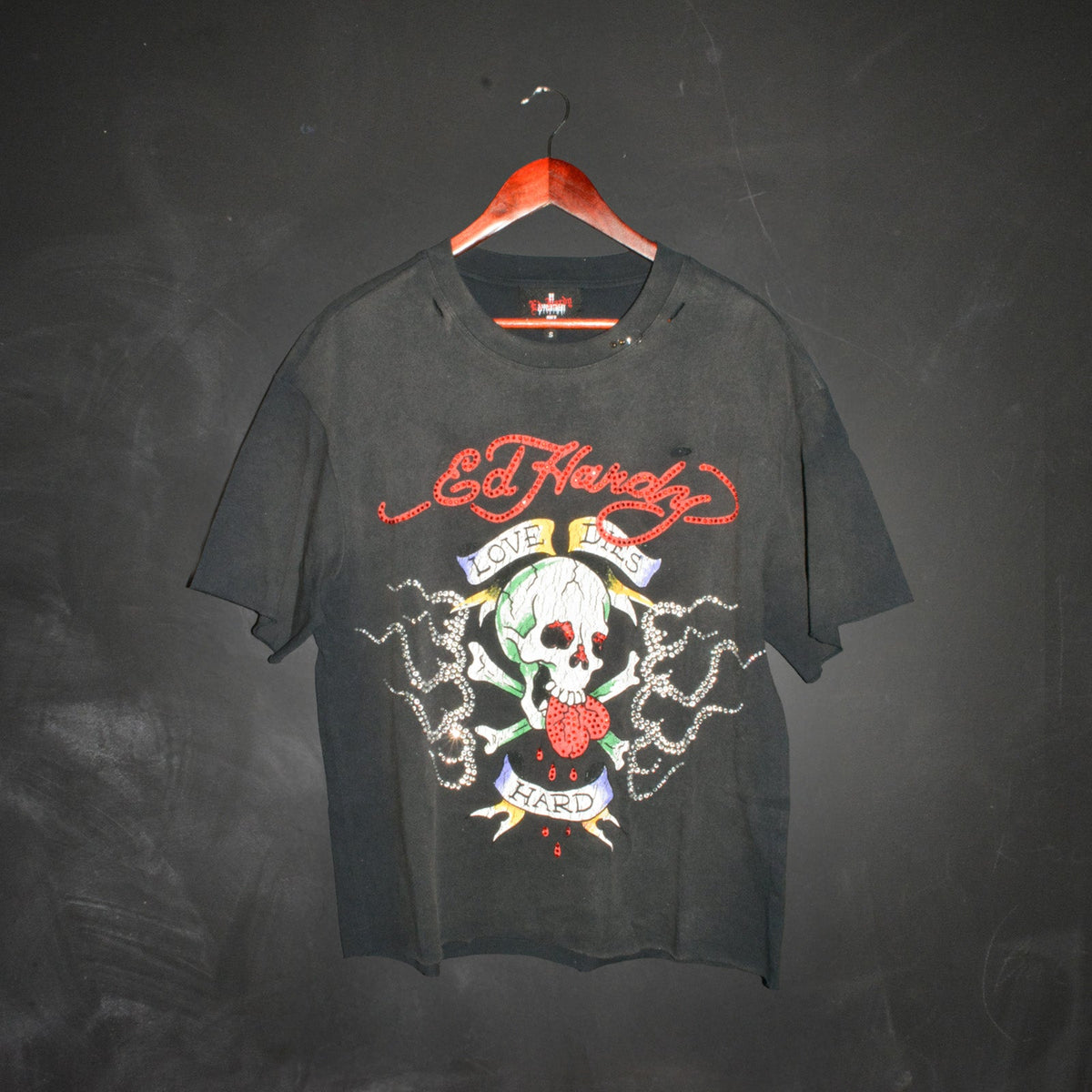 Skull Flame Cropped Mens Boxy Tee SUNFADE BLACK | Ed Hardy