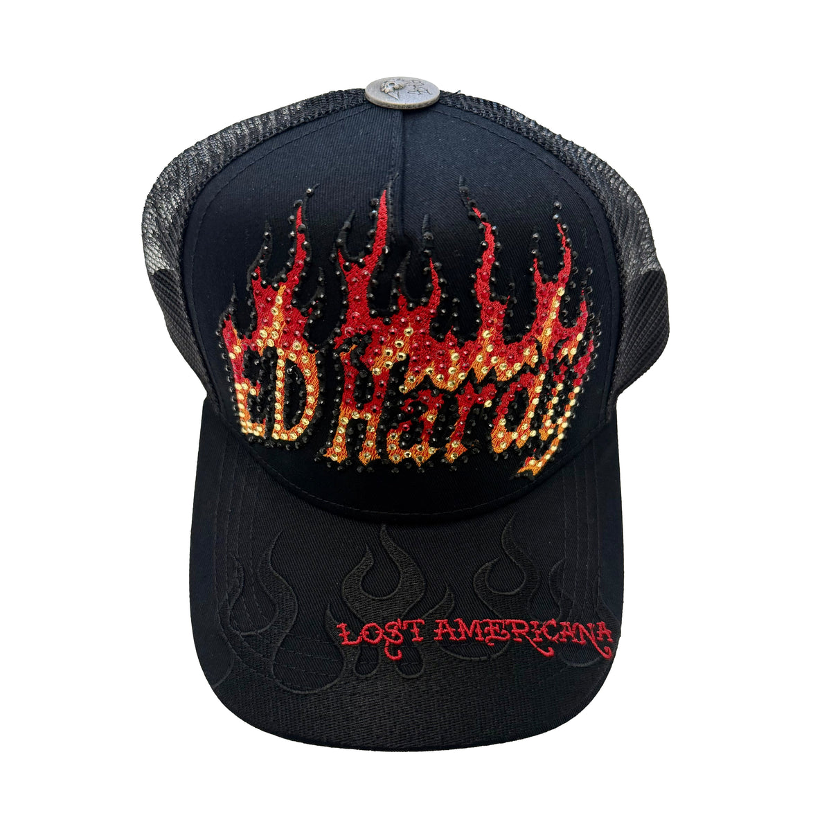 Flame Logo Rhinestone Trucker Hat BLACK | Ed Hardy