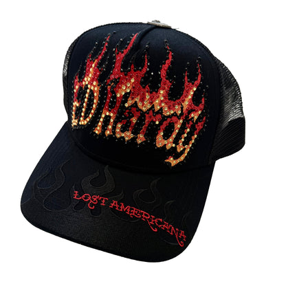 Flame Logo Rhinestone Trucker Hat BLACK | Ed Hardy