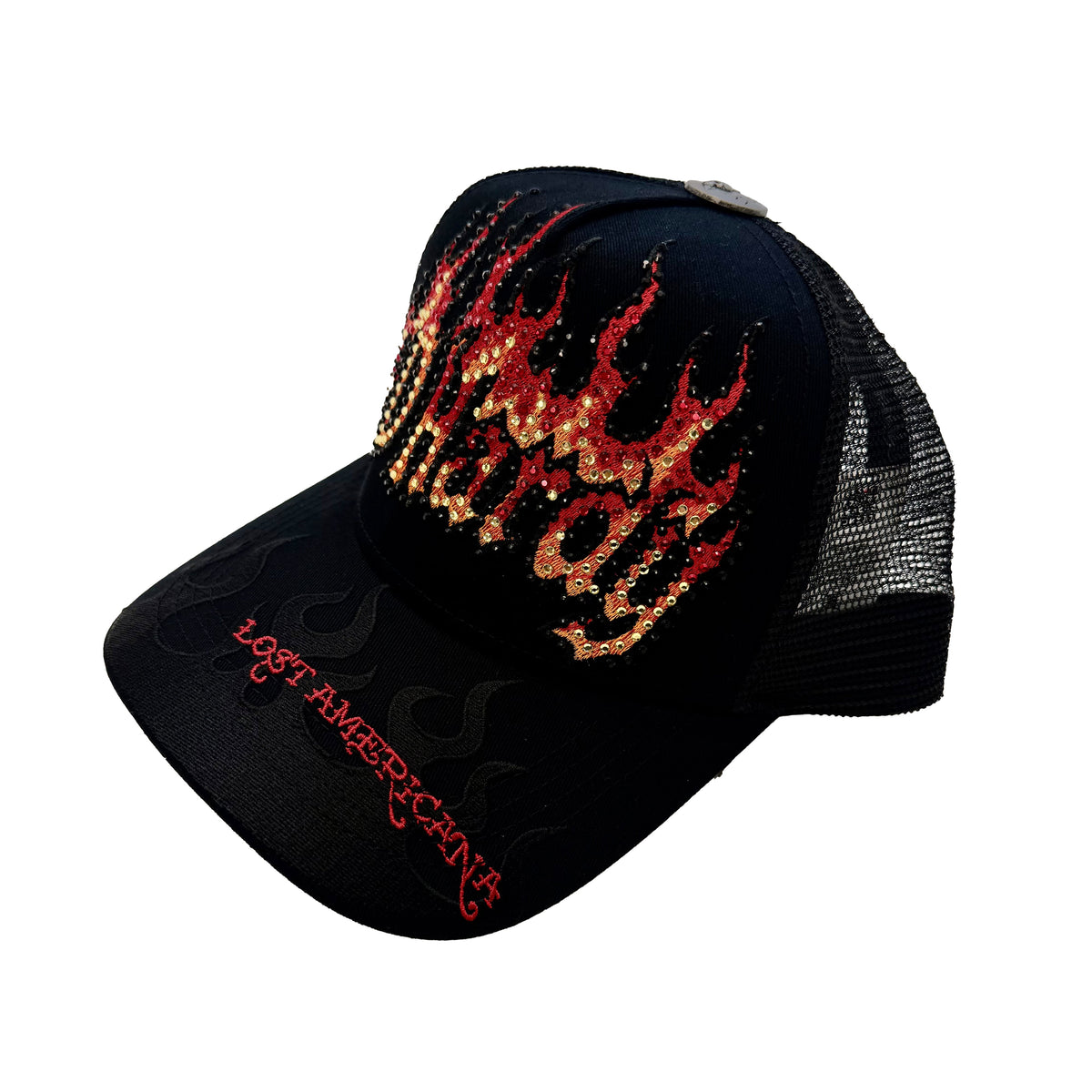 Flame Logo Rhinestone Trucker Hat BLACK | Ed Hardy