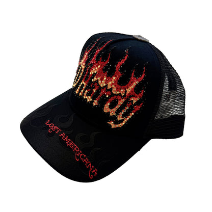 Flame Logo Rhinestone Trucker Hat BLACK | Ed Hardy