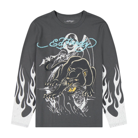 Panther Flames LS Thermal Tee GREY | Ed Hardy