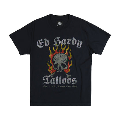 Limited Edition - Rhinestone Flame Skull Tee BLACK | Ed Hardy