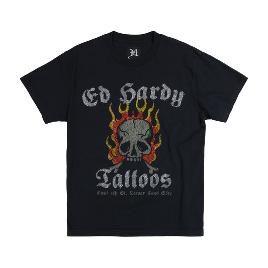 Limited Edition - Rhinestone Flame Skull Tee BLACK | Ed Hardy