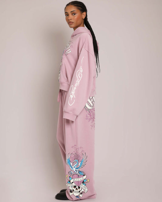 Pink LKS Skull Pant, Dusty Rose — puff print  | Ed Hardy