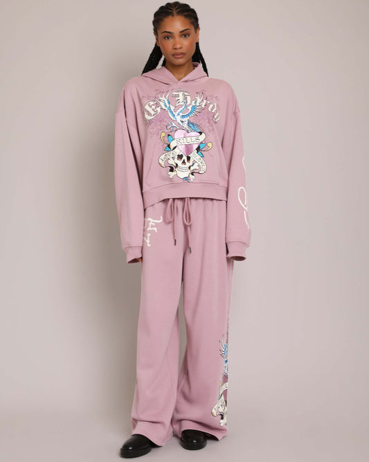 Pink LKS Skull Hoodie, Dusty Rose — puff print  | Ed Hardy