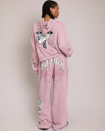 Pink LKS Skull Hoodie, Dusty Rose — puff print  | Ed Hardy