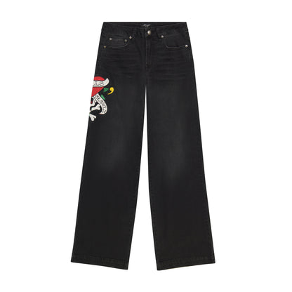 LKS Skull Wide Leg Jean Faded Black | Ed Hardy