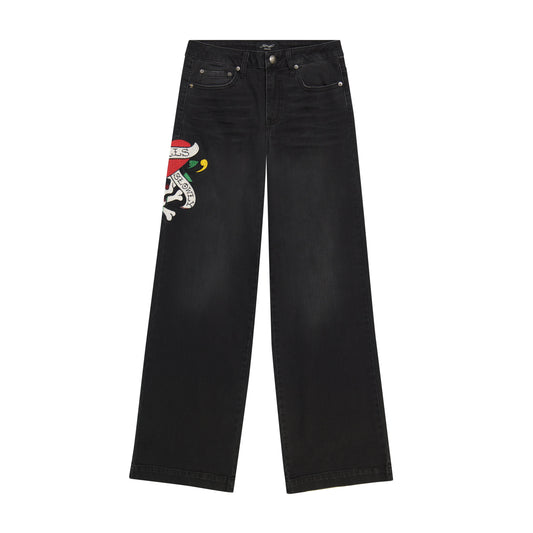 LKS Skull Wide Leg Jean Faded Black | Ed Hardy
