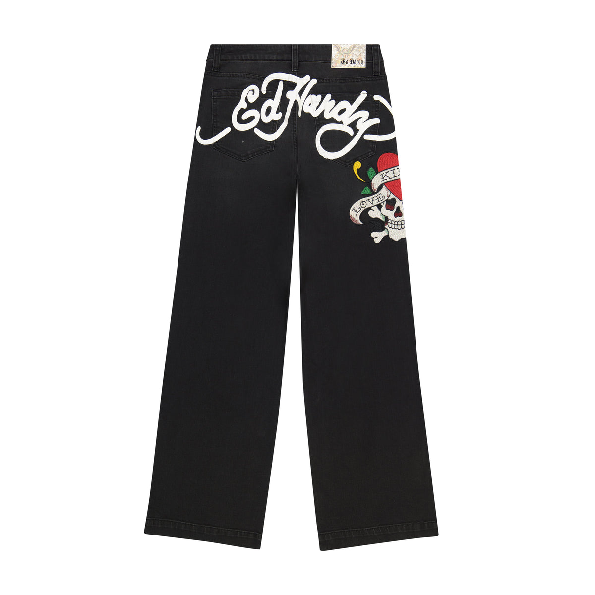 LKS Skull Wide Leg Jean Faded Black | Ed Hardy