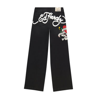 LKS Skull Wide Leg Jean Faded Black | Ed Hardy
