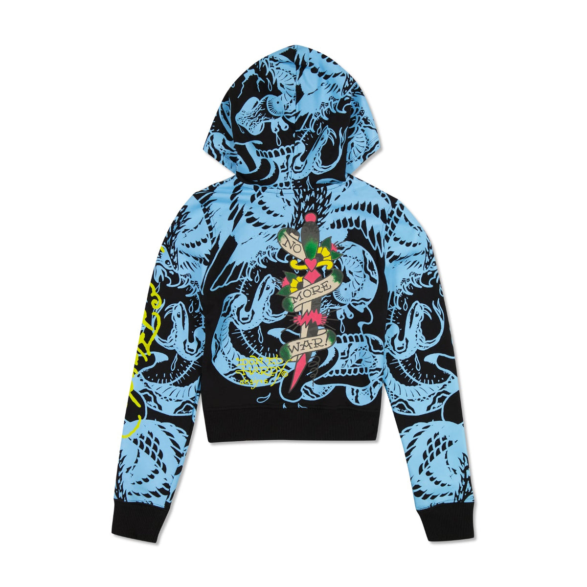 LKS Skull Zip Cropped Fleece Hoodie Black | Ed Hardy