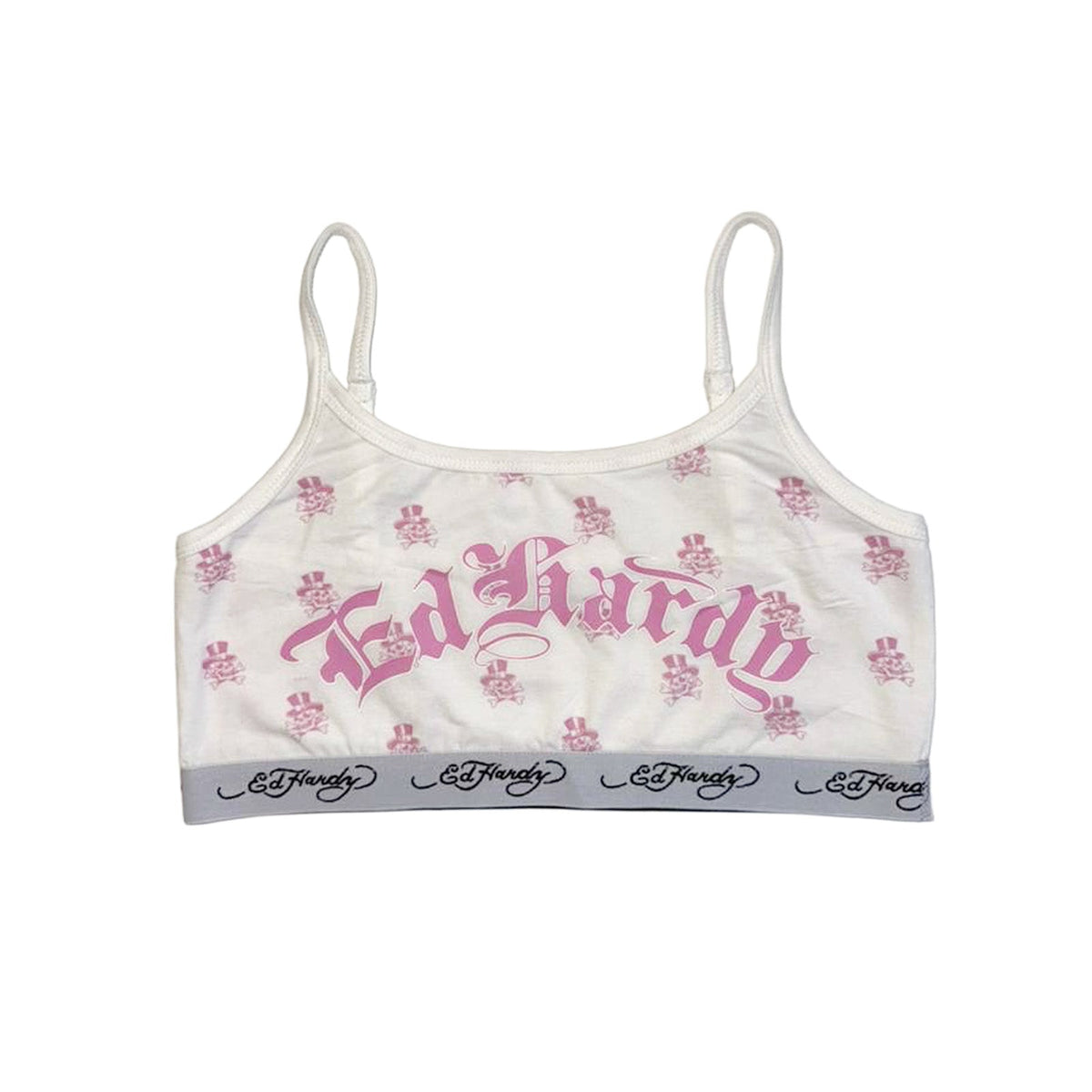 Tophat Skull Elastic Bralette WHITE | Ed Hardy
