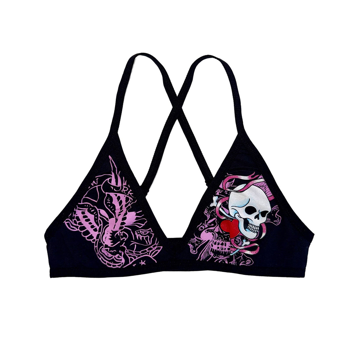 Ribbon Skull Criss Cross Bralette BLACK | Ed Hardy