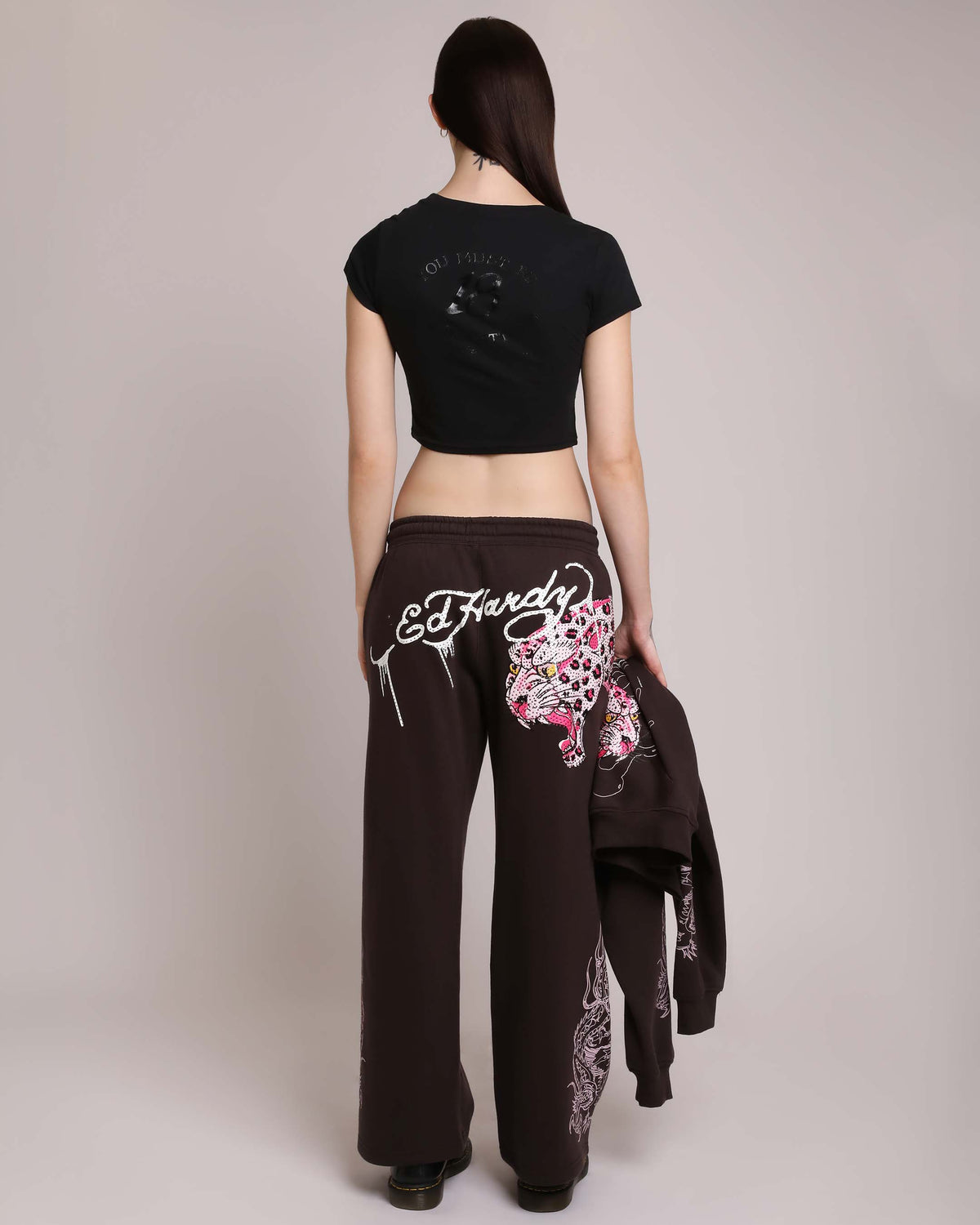 Pink Leopard Rhinestone Sweatpant  | Ed Hardy