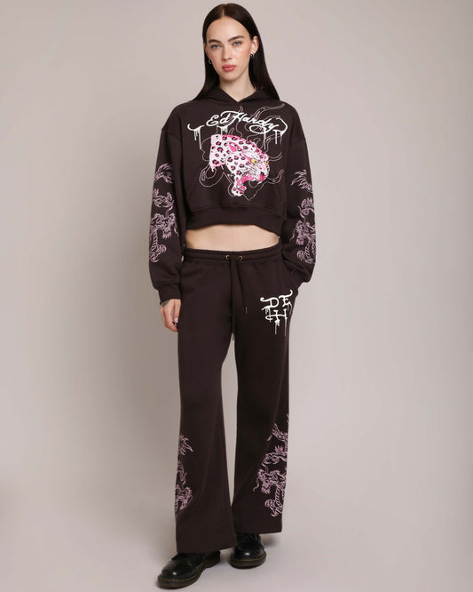 Pink Leopard Cropped Hoodie  | Ed Hardy