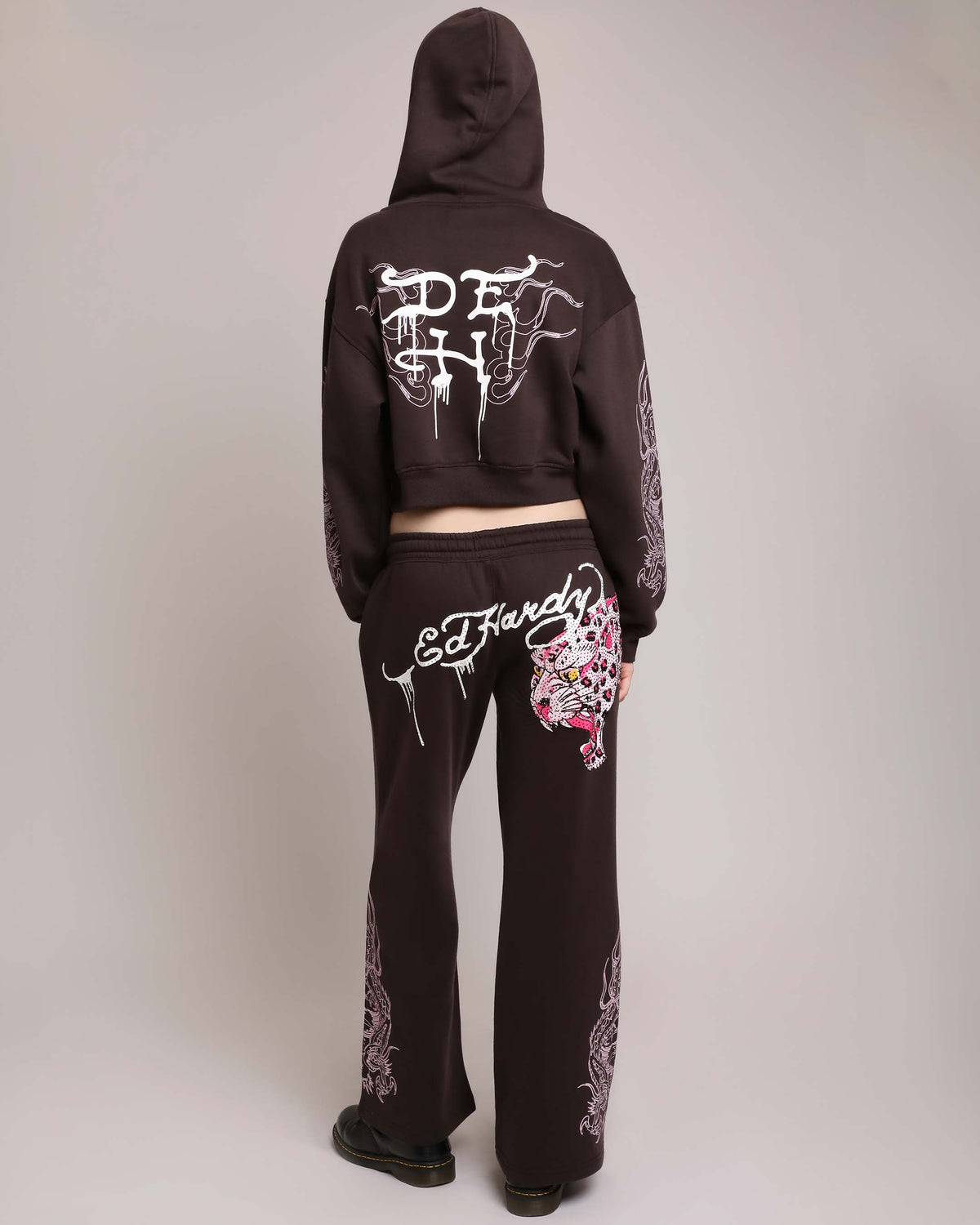 Pink Leopard Cropped Hoodie  | Ed Hardy