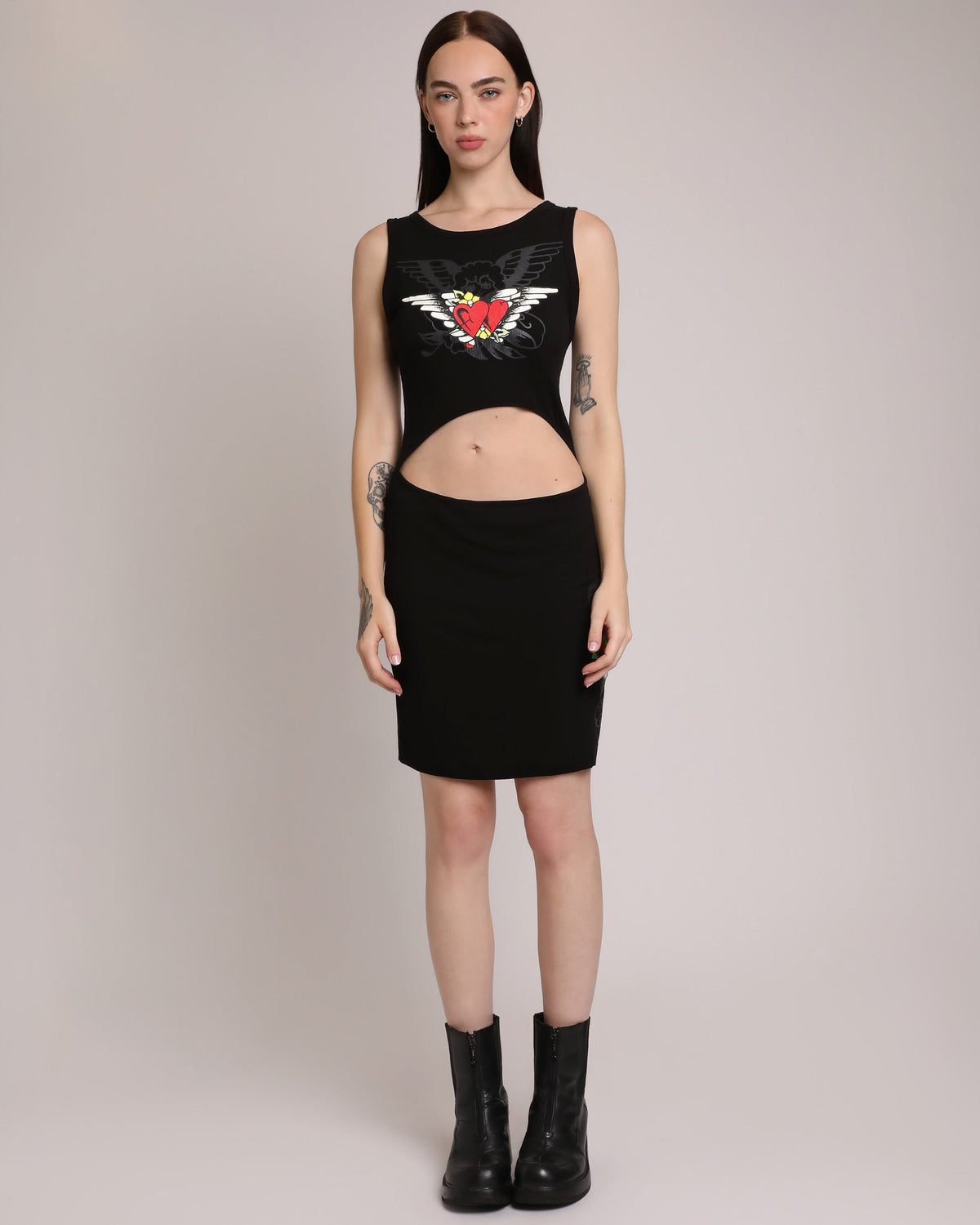Heart Wings Cut Out Rib Tank Dress BLACK | Ed Hardy