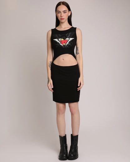 Heart Wings Cut Out Rib Tank Dress BLACK | Ed Hardy