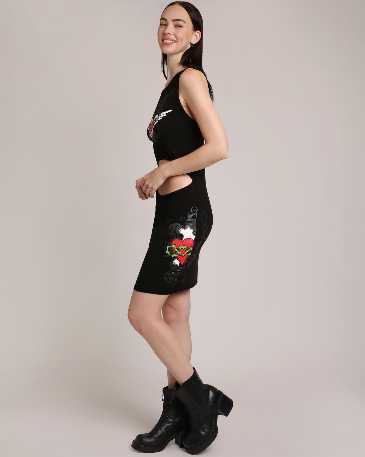 Heart Wings Cut Out Rib Tank Dress BLACK | Ed Hardy