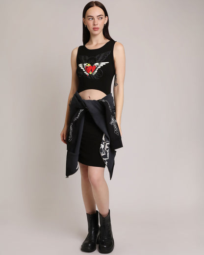 Heart Wings Cut Out Rib Tank Dress BLACK | Ed Hardy