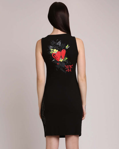 Heart Wings Cut Out Rib Tank Dress BLACK | Ed Hardy