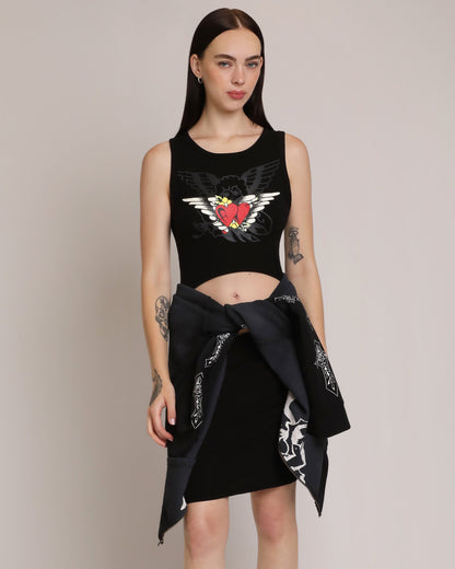 Heart Wings Cut Out Rib Tank Dress BLACK | Ed Hardy