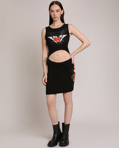 Heart Wings Cut Out Rib Tank Dress BLACK | Ed Hardy