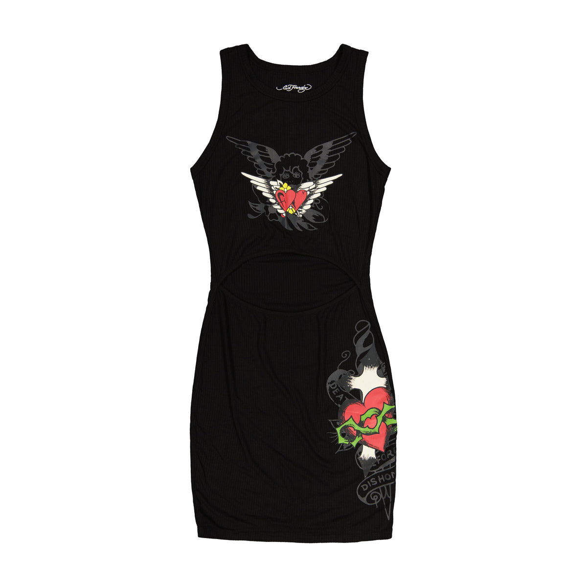 Heart Wings Cut Out Rib Tank Dress BLACK | Ed Hardy