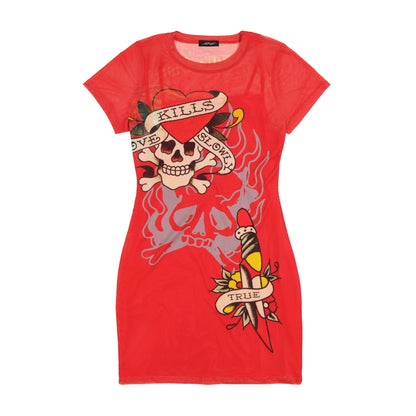 Skull Dagger Mesh Tee Dress CHERRY | Ed Hardy