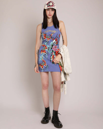 Butterflies Rib Tank Dress PALE BLUE | Ed Hardy