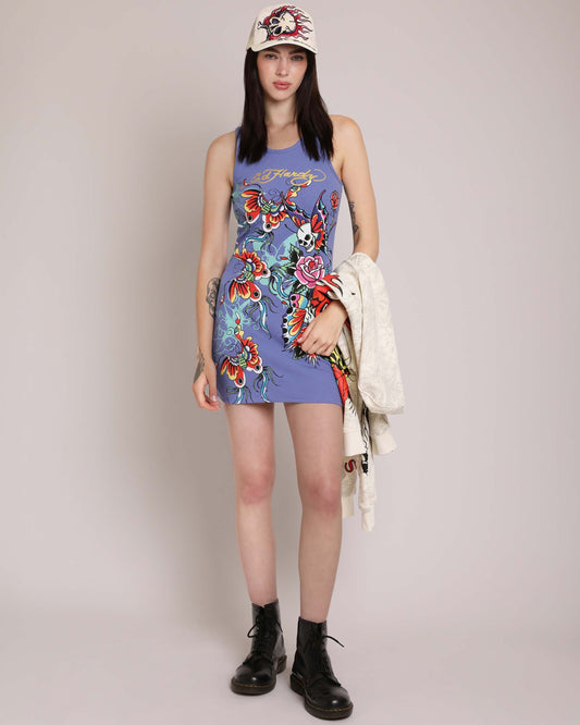 Butterflies Rib Tank Dress PALE BLUE | Ed Hardy