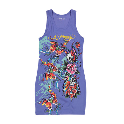 Butterflies Rib Tank Dress PALE BLUE | Ed Hardy
