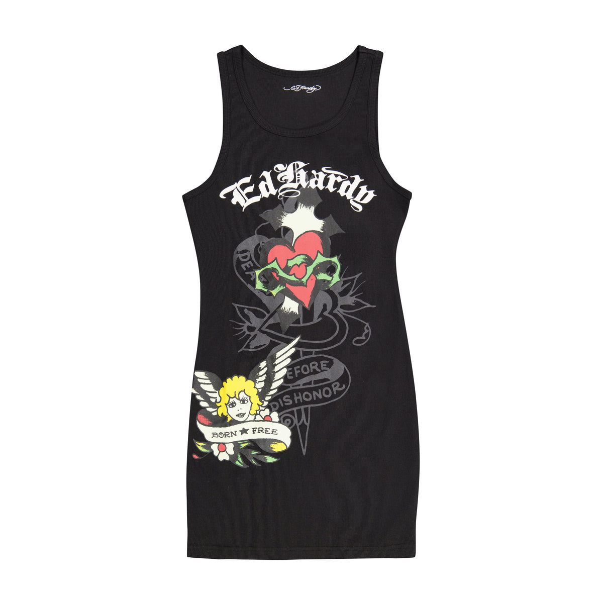 Sacred Heart Rib Tank Dress BLACK | Ed Hardy