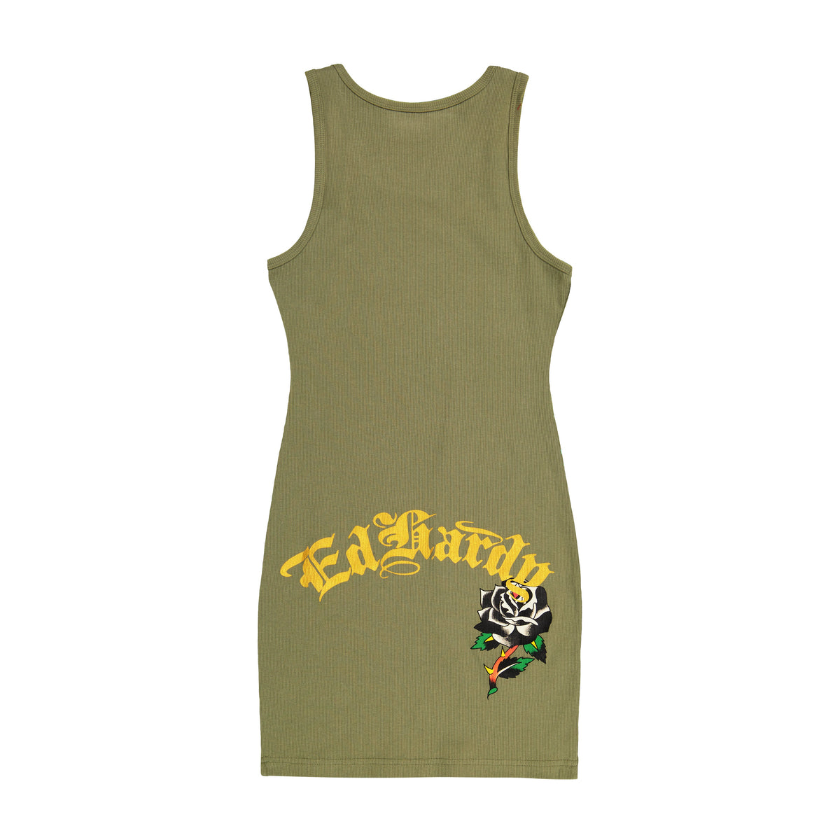 Black Rose Rib Tank Dress LIGHT OLIVE | Ed Hardy